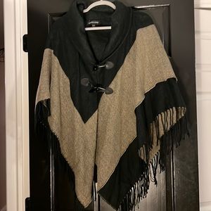 Saks Fifth Avenue black and brown cowl-neck sweater poncho :: OS